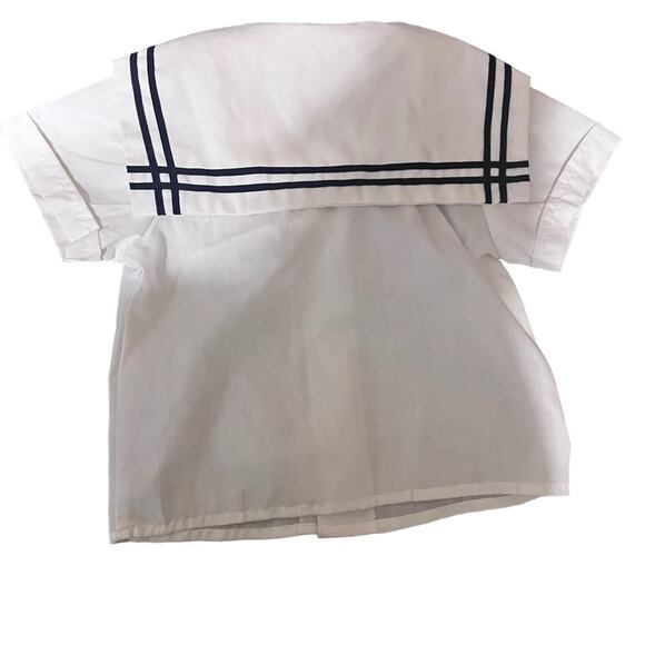 Vtg Baby Sailor Americana 4th of July Striped Overall Shorts Shirt Set Deadstock - Picture 6 of 8